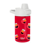 Red water bottle with white lid and spout on red background