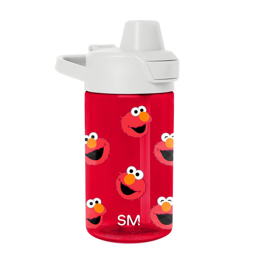 Red water bottle with white lid and spout on red background