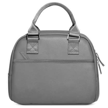 Gray tote bag with dimensional texture and subtle shading, displayed on white background