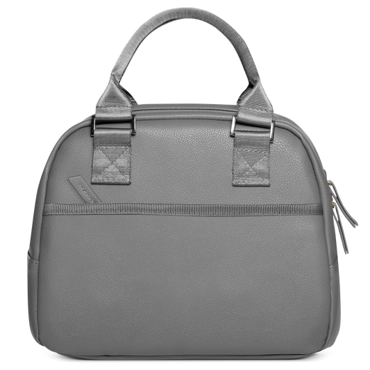 Gray tote bag with dimensional texture and subtle shading, displayed on white background