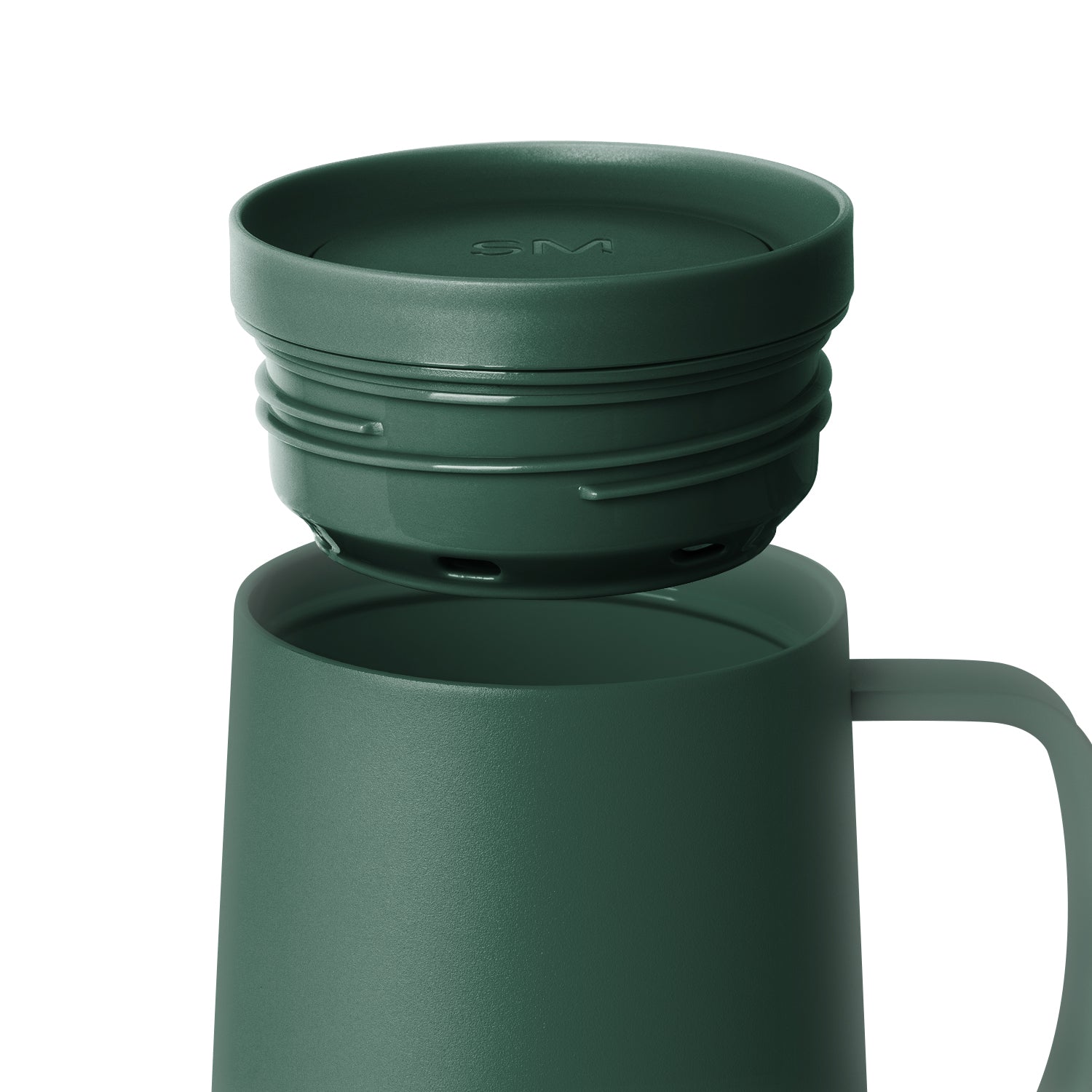 Sage green insulated tumbler with matching lid, featuring a muted dusty forest green color throughout the cylindrical mug body and top.